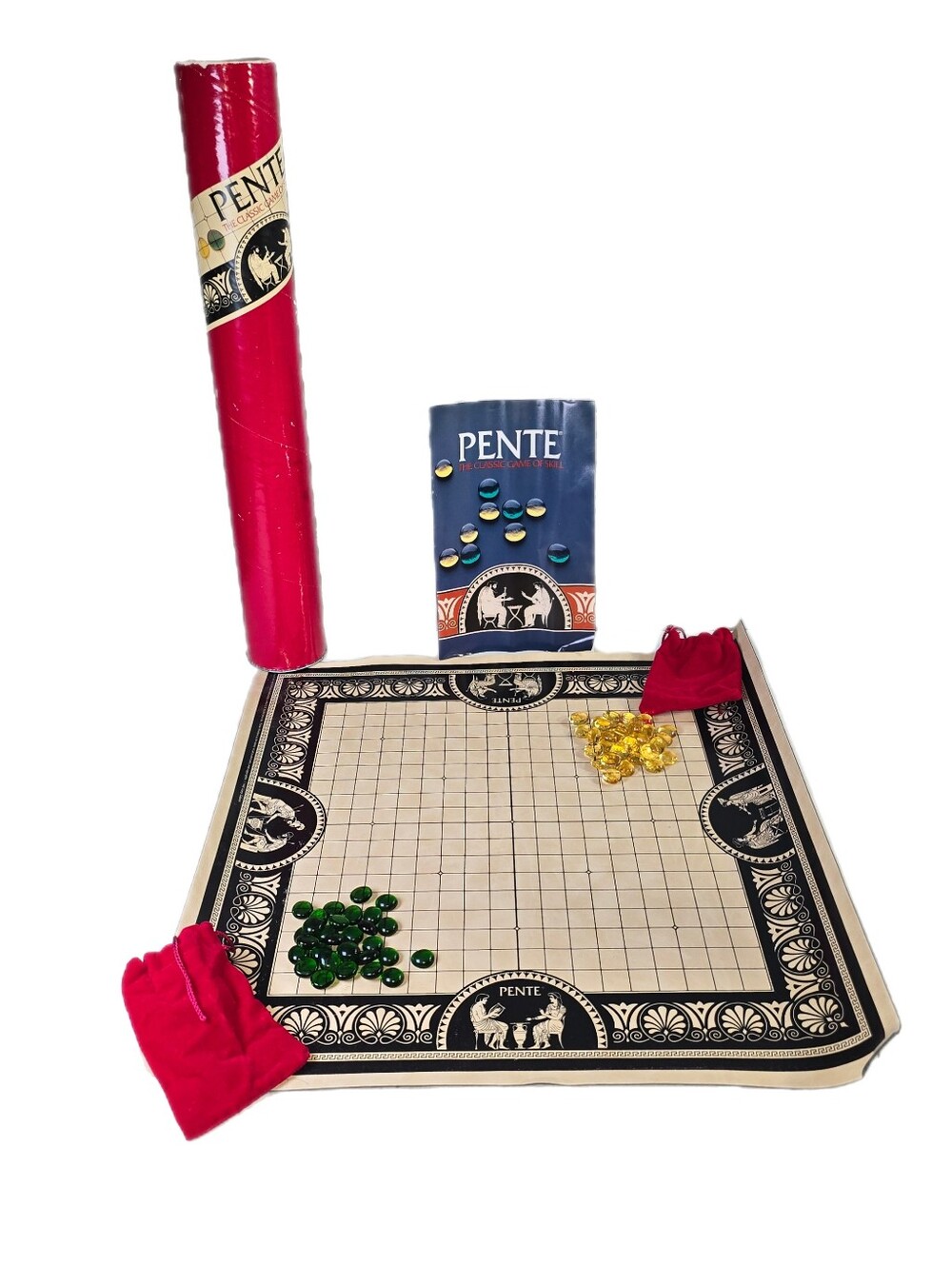 VTG Board game Pente 1992 Complete Green & Yellow Glass Pieces Classic Red Tube